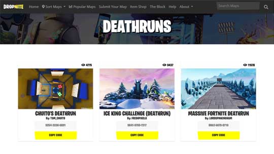 Fortnite Creative Deathrun Map Codes Fortnite Creative Codes Dropnite Com - codes on roblox deathrun 2018